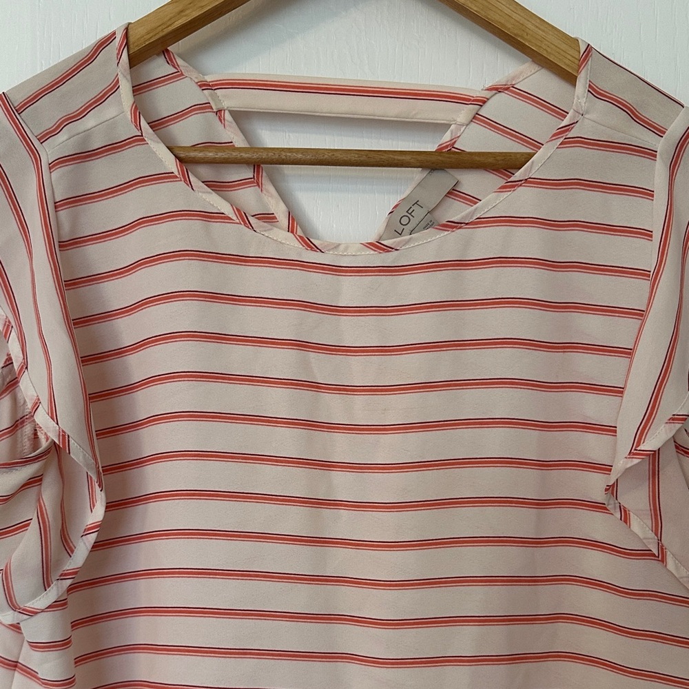 LOFT Pink and White Striped Short Sleeve Top - Picture 3 of 4